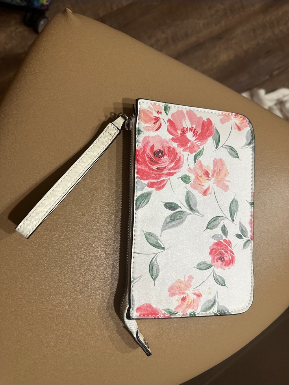Nine West White Floral Wristlet with Pink Rose Print - Picture 2 of 5